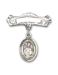 Sterling Silver Baby Badge with St. Kilian Charm and Arched Polished Badge Pin