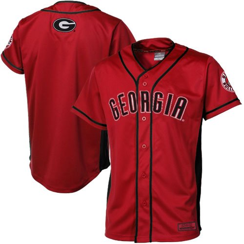 Georgia Bulldogs Youth Fielder Baseball Full Button Jersey - Red (Large)