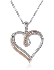 18k Rose Gold Plated Sterling Silver Diamond Heart Pendant Necklace (1/10cttw, I-J Color, I2-I3 Clarity), 18"