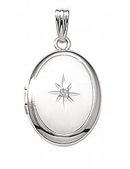 14k White Gold Oval Locket w/ Diamond 1/2 inch x 3/4 inch in White Gold