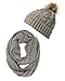 Wrapables Winter Warm Cable Knit Infinity Scarf and Faux Fur Pom Pom Beanie Set, Gray