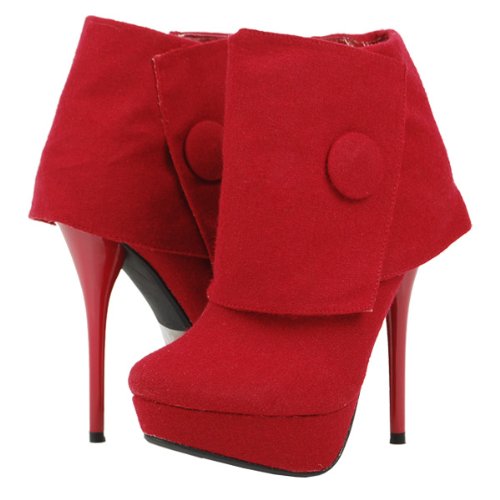 Lorane82 Stuctured Cuff Side Button Ankle Boots RED
