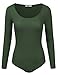 Doublju Womens Trendy Long Sleeve Scoopneck Rayon & Ribbed Knit Bodysuit (Made In USA)
