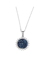 Sterling Silver Blue Druzy Gemstone and White CZ Circle Pendant with Chain