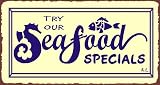 Try Our Seafood Specials Seahorse Fish Vintage Metal Art Beach Seafood Oceanfront Sign Rustic Diner Retro Wall Décor