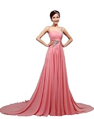 Empire   Waistline Chiffon/Polyester One Shoulder Pleated   Evening Dress/Wedding Dress  with a Chapel Train  With Rhinestones and Ruffles