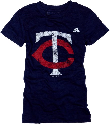 MLB Girls' Minnesota Twins Short Sleeve Longer Length Burnout Tee, Navy, Medium