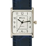 GENTS RAVEL CLASSIC RECTANGULAR WHITE WATCH WITH EXTRA LONG BLUE STRAP AND CHROME CASE(R0107.03.1c)