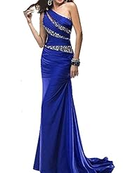 Strapless One Shoulder Sleeveless Chiffon/Polyester/Satin Full Length Empire   Waistline Beaded Sequined Lace Applique Evening Dress/Prom Dress/Wedding Dress  with a Cathedral Train 