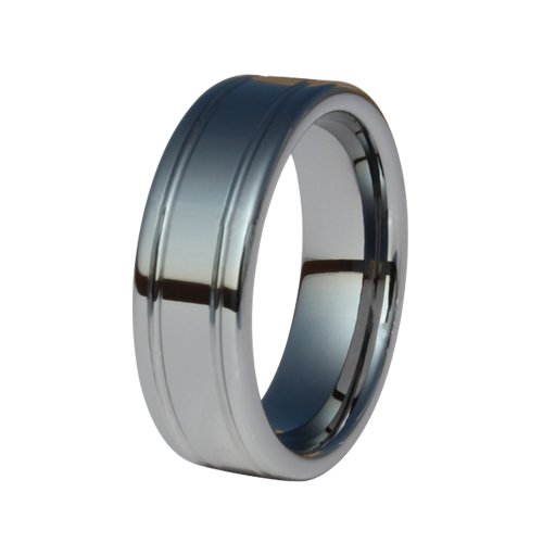8mm Polished 2 Grooved Classic Tungsten Ring Men's Wedding Rings Men's Engagement Bands Designer Rings (Available in Whole Sizes 8-12) (11)