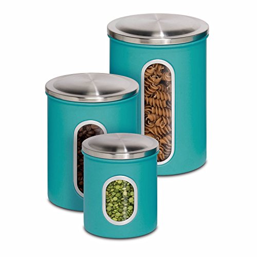Honey-Can-Do KCH-01312 3-Piece Metal Nested Canister Storage Set, Blue