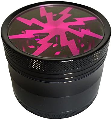 Stylish Lightning Herb Grinder with Pollen Catcher, Brush, and Scraper - 4 Piece 2.5" Premium Grade Aluminum - Durable, Light - For Medical Herbs, Tobacco, Tea - For Men, Women, Guys, Girls (Purple)
