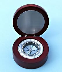 Aluminum Desk Compass in Round Rosewood Case