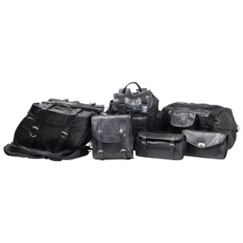 Diamond Plate™ 7pc Alligator Embossed Rock Design Genuine Buffalo Leather Motorcycle Luggage