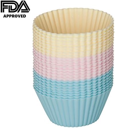 #1 Cupcake/Muffin Liners - [24 Pack] Cheffery(TM) Muffin and Cupcake Round Silicone Liners, Set of 24 Reusable Liners in Three Colors