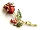 Gold Tone Ruby Enamel Painted Rhinestone Magical Beast Beauty Rose Pin Brooch