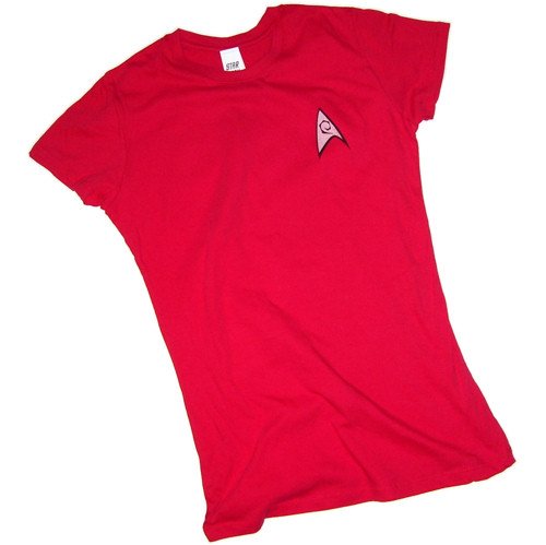  Star Trek (The Original Series) Engineering & Security Red Uniform Crop Sleeve Fitted Juniors T-Shirt