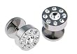 136L Stainless Steel Fake Plug with Clear Stones Width: 10mm Gauge: 16 - Sold as Pair