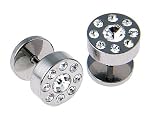 136L Stainless Steel Fake Plug with Clear Stones Width: 10mm Gauge: 16 - Sold as Pair
