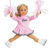 18 Inch Doll Clothes Fits American Girl Dolls - Doll Cheerleader Outfit Set Includes Pom Poms Doll Accessories & Pink Cheerleader Doll Dress