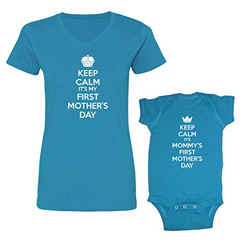We Match! Keep Calm Mommy's First Mother's Day Ladies V-Neck T-Shirt & Bodysuit