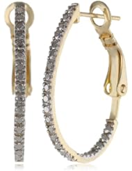 Goldtone Finish Silver Diamond-Accent Oval Hoop Earrings (0.8" Diameter)