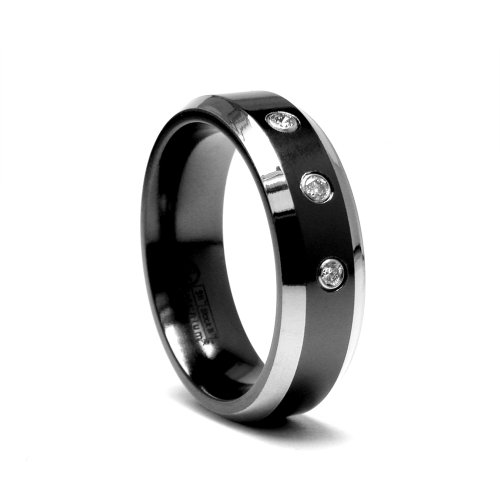 Edward Mirell Mens Black Titanium Round Diamond 7mm Beveled Ring (.09cttw, G-H Color, SI1-SI2 Clarity), Size 9