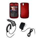 BlackBerry Bold 9650 – Premium Red Rubberized Snap-On Cover Hard Case Cell Phone Protector + Rapid Car Charger + Home Travel Wall Charger for BlackBerry Bold 9650