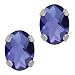 1.30 Ct Oval Checkerboard Blue Iolite 14K White Gold 4-prong Stud Earrings 7x5mm