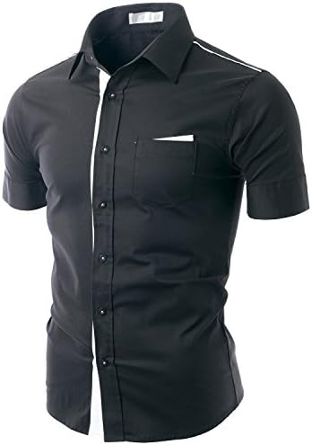 Doublju Mens Casual Chest Pocket Short Sleeve Shirts