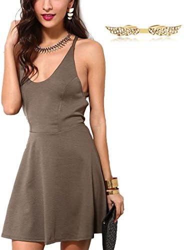 Tyyliks Women's Sexy Backless Cross Bandage Knot Back Skater Mini Party Dress