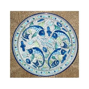 Le Souk Ceramique AF-42 Aqua Fish Round Platter 15-in.