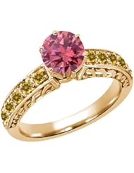 1.14 Ct Round Pink Diamond Yellow Citrine 18K Yellow Gold Ring