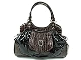 Black and Brown Faux Croc Handbag with Adjustable Strap