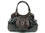 Black and Brown Faux Croc Handbag with Adjustable Strap