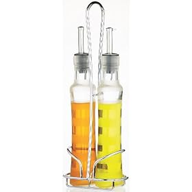 Kitchen Craft Italian Collection Glass Oil & Vinegar Set with Stand & Two 320ml Etched Bottles