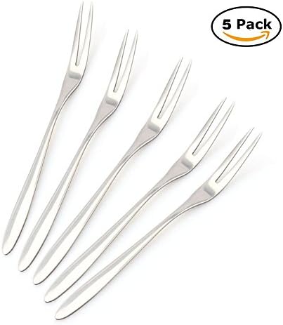 Jspoir Fruit/Vegetable Forks Stainless Steel Escargot Cocktail Forks, Bistro Style Forks Great Oyster Forks, Mussel Forks, Tasting Forks,Dessert Cake Forks, 5 Piece Set