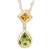14K Yellow Gold Citrine, Peridot and Diamond Pendant