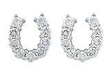 Platinum Plated Sterling Silver Horseshoe Shaped Cubic Zirconia Earrings