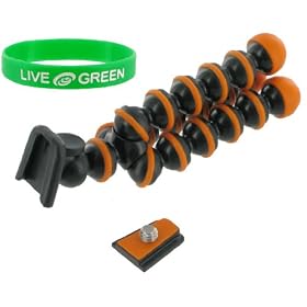 Flexible Tripod (Orange / Black) for Panasonic Lumix DMC-FS25 Digital Camera Silver