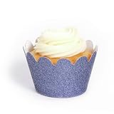 Dress My Cupcake Mini Oynx Gray Reusable Glitter Cupcake Wrappers, Set of 18 - New Year Cupcakes, Shiny Liners, Stands and Towers