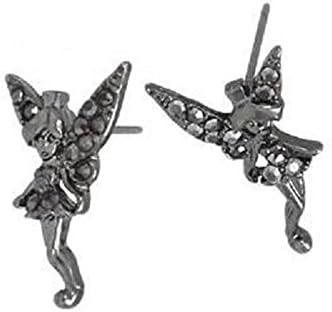Beautiful Tinkerbell Hematite Plated Rhinestone Post Earrings