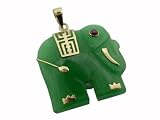 Green Jade Lucky Elephant Pendant, 14k Gold