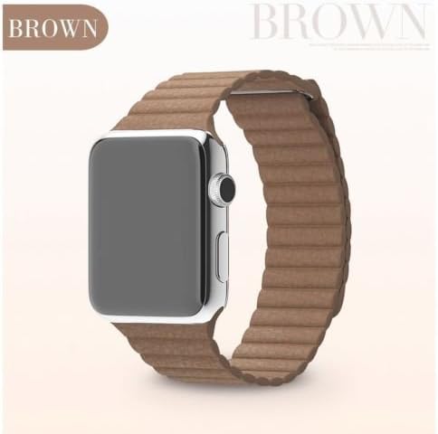 Apple Watch Band, Genuine Leather Loop with Magnet Lock Strap Replacement Band for Apple Watch All Models No Buckle Needed (Leather loop 42mm Brown)