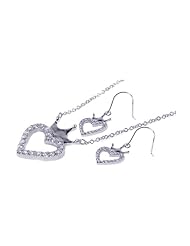 Nickel Free Sterling Silver Pendant & Earring Sets Open Crown Heart CZ Set