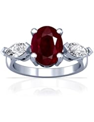 14K White Gold Oval Cut Ruby Three Stone Ring
