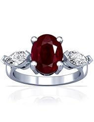 18K White Gold Oval Cut Ruby Three Stone Ring