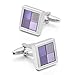 INBLUE Men's 2 PCS Rhodium Plated Cufflinks Purple Silver Tone Striped Checkered Shirt Wedding Business 1 Pair Set