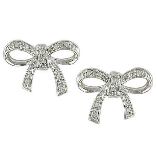 10k White Gold Diamond Bow Earrings