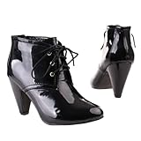 Damen Schuhe, STIEFELETTEN, ANKLE BOOTS WARM GEFÜTTERT, YS603, Synthetik in hochwertiger Lack Leder Optik, Schwarz, Gr 39